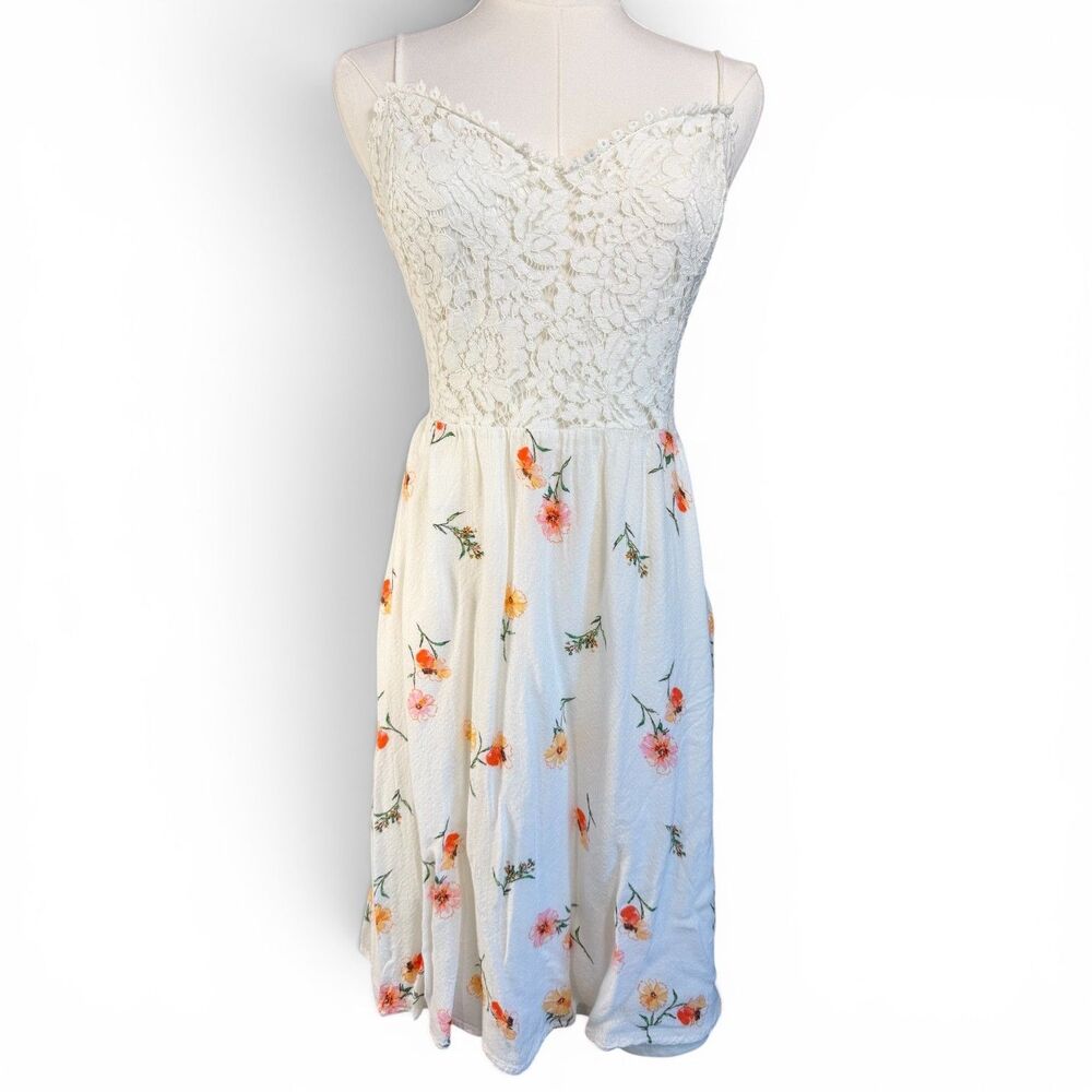 Altar'd State White Floral Lace Sundress Women Large Spaghetti Strap Flowy